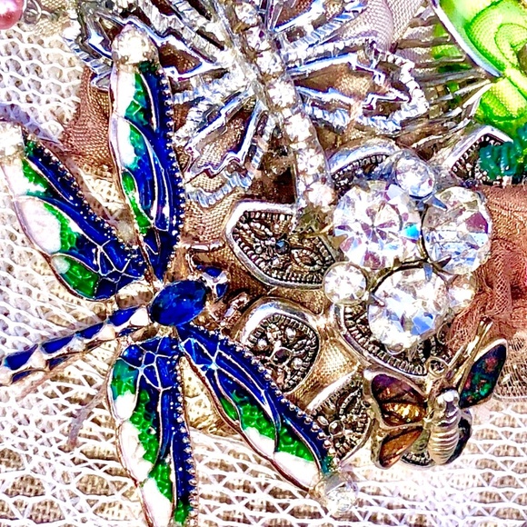 OOAK Assemblage Eclectic Vtg/New Mix Wearable Art Statement Necklace *Dragonfly - Picture 9 of 12